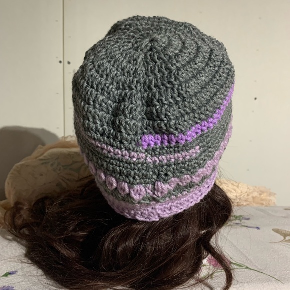 Handmade Gray Lavender Beanie Hat - Picture 4 of 4